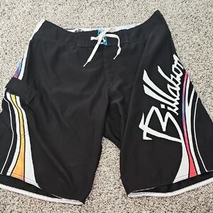 Billabong Black Swim Shorts with Multicolor Stripes